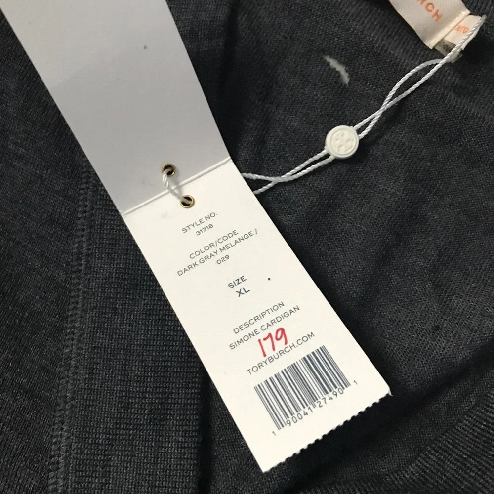 TORY BURCH CLASSIC CARDIGAN SWEATER V NECK LOGO BUTTON XL NWT